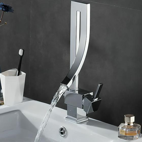 Imagem de Torneira de Banheiro Lavatório Premium Design Gourmet Luxo Moderno Misturador Monocomando Inox Alta Para Pia Balcão Modelo Quadrado +Kit de Instalação