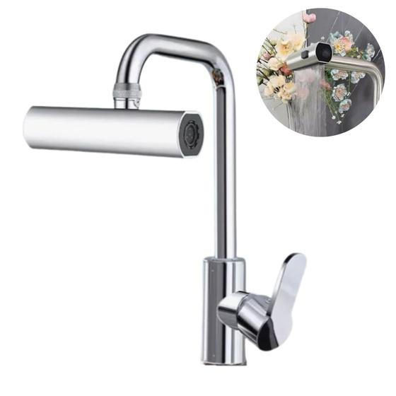 Imagem de Torneira de cozinha em cascata com pulverizador de puxar para baixo, Torneira de cozinha escovada com pulverizador de 3 modos, torneira de pia de cozinha giratória de aço inoxidável 360