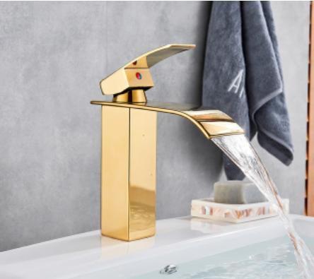 Imagem de Torneira de Mesa Luxo Banheiro Baixa Cascata Monocomando Dourado 18cm