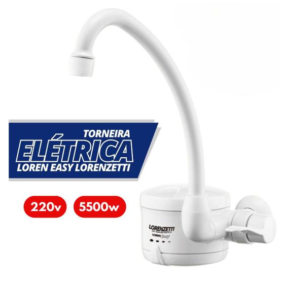 Imagem de Torneira Elétrica Lorenzetti Loren Easy para Cozinha de Parede Branca Voltagem (V) Potência (W):220V 5500W