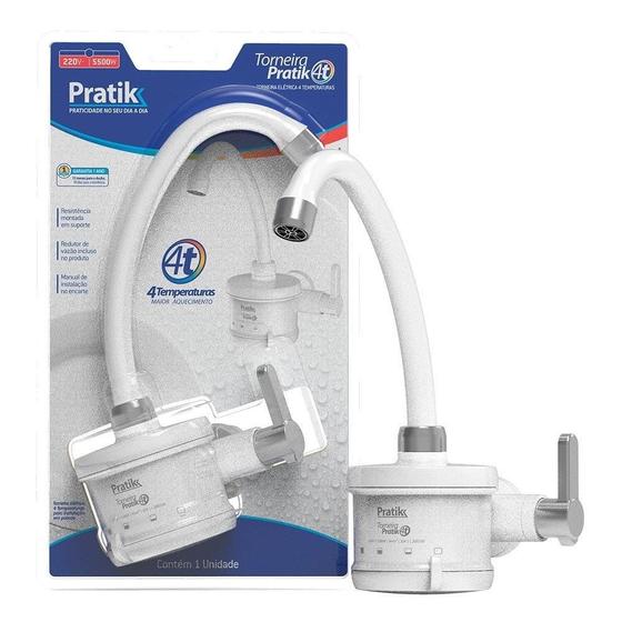 Torneira Elétrica Pratik 4 Temperaturas Branca/Cromada 4800W 110V Menor preço em Torneira Elétrica Pratik 4 Temperaturas Branca/Cromada 4800W 110V
