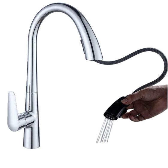 Imagem de Torneira Goumert Extensivel Cozinha Pia Bancada Luxo Agua Quente Fria Monocomando Gira 360 Graus Jatos Moderna Pratica