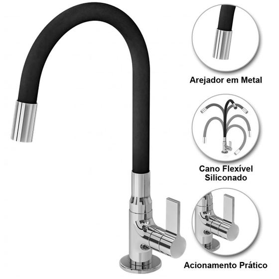 Torneira Gourmet Cozinha Em Metal Cano Flexível Preta Para Bancada Menor preço em Torneira Gourmet Cozinha Em Metal Cano Flexível Preta Para Bancada