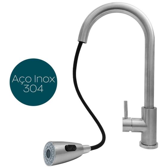 Torneira Gourmet Cozinha Inox Escovado Monocomando Alta Mesa Menor preço em Torneira Gourmet Cozinha Inox Escovado Monocomando Alta Mesa