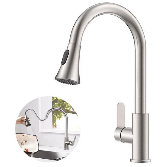 Imagem de Torneira Gourmet Monocomando Com Extensor Ducha Luxo Inox Cozinha Lavanderia Acabamento Fosco