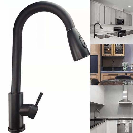 Imagem de Torneira Gourmet Monocomando Com Extensor Misturador Ducha Luxo Moderna Preto Fosco