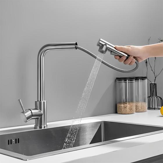 Imagem de Torneira Gourmet Para Cozinha com Função Monocomando com Ducha Extensível Móvel 50cm Com Misturador Água Quente e Fria + Mangueiras de Temperatura