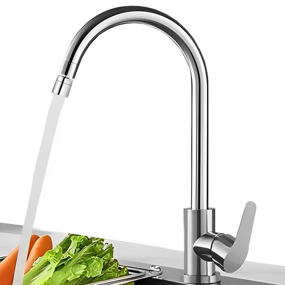 Imagem de Torneira Gourmet Para Cozinha Modelo com Corpo Giratório Bico Aerador 360º Inox Com Função Misturador Monocomando Água Fria e Quente