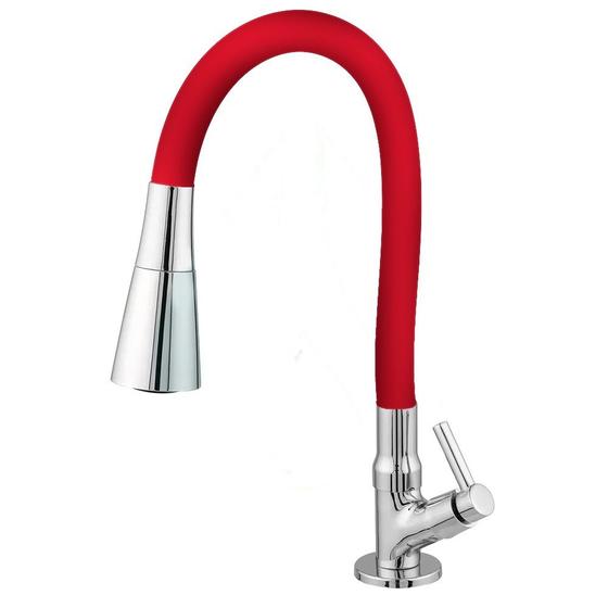 Imagem de Torneira Gourmet Silicone Jato Duplo Bancada Vermelho/Cromo