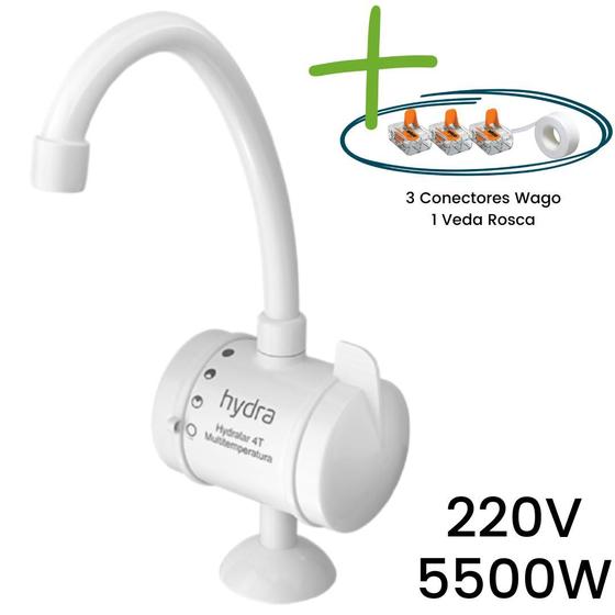 Imagem de Torneira Hydralar 4T Bancada 5500W 220V com Kit Conector Wago e Veda Rosca