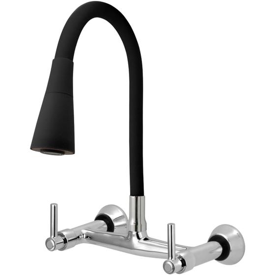 Torneira Misturador Gourmet Flexível Cone Preto Parede Menor preço em Torneira Misturador Gourmet Flexível Cone Preto Parede
