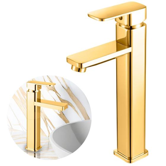 Torneira Misturador Monocomando Banheiro Dourada Gold Alta Menor preço em Torneira Misturador Monocomando Banheiro Dourada Gold Alta