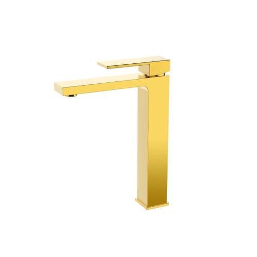 Imagem de Torneira Monocomando Dourado Gold Quadrada Banheiro Lavabo Bica Alta Luxo Inovartte IN30