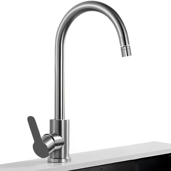 Imagem de Torneira Monocomando Giratória para Cozinha Gourmet Bancada Banheiro Bica Alta Pia Bancada Bico Aerador Misturador Modelo Escovada Inox Kit Instalação