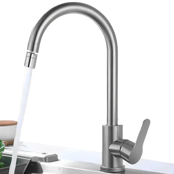 Imagem de Torneira Monocomando Giratória para Cozinha Gourmet Bancada Banheiro Bica Alta Pia Bancada Bico Aerador Misturador Modelo Escovada Inox Kit Instalação