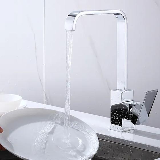 Imagem de Torneira Para Banheiro Cozinha Lavabo Gourmet Slim Misturador Monocomando Água Quente e Fria e Giro 360 Em Inox + Kit de Instalação
