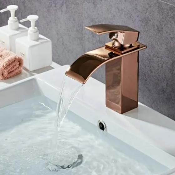 Imagem de Torneira Para Banheiro / Lavabo Quadrada Bica Baixa Misturador Rose Gold Completa - MV110RG