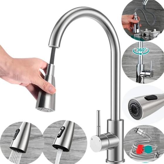 Torneira para Cozinha Gourmet Monocomando Com Extensor Ducha Luxo Inox Menor preço em Torneira para Cozinha Gourmet Monocomando Com Extensor Ducha Luxo Inox