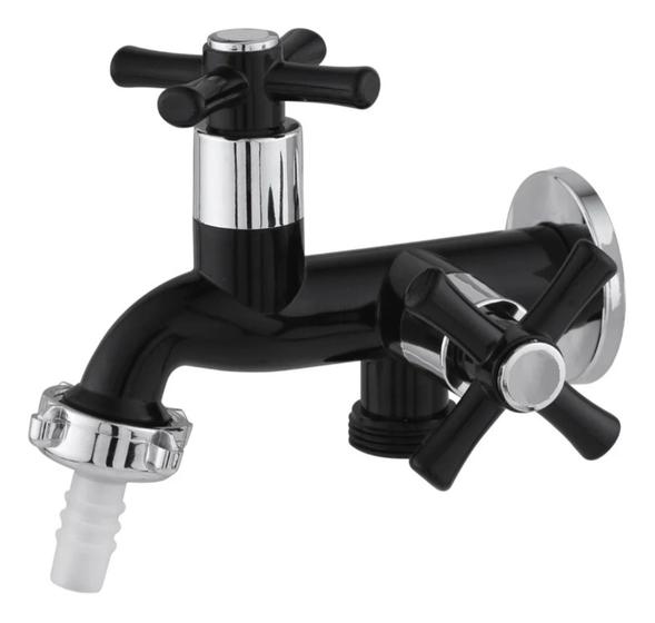 Torneira Para Tanque-Máquina 1028 1/4 De Volta 2 Saídas Preta - Caman Acabamentos Imagem de Torneira Para Tanque-Máquina 1028 1/4 De Volta 2 Saídas Preta
