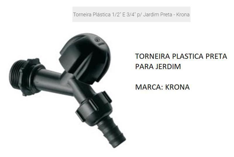 Imagem de Torneira plástica krona p/ jardim preta 1/2" e 3/4"