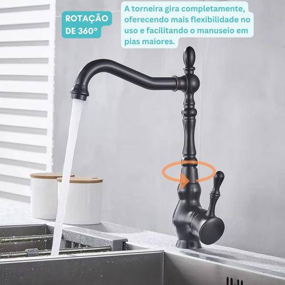 Imagem de Torneira Rústica Bancada Pia Cuba Alta Metal Água Quente Fria 1/4 Abertura Atemporal Luxo