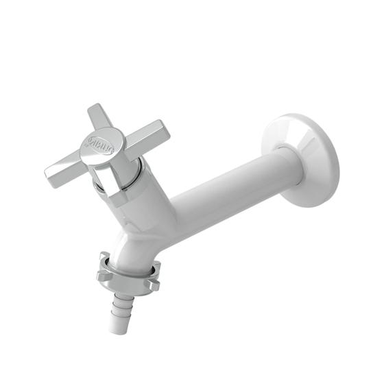 Imagem de Torneira Tanque Com Bico Módena Tamanho 15cm Com Bitola 1/2" - 3/4" Branco/Cromado Durín