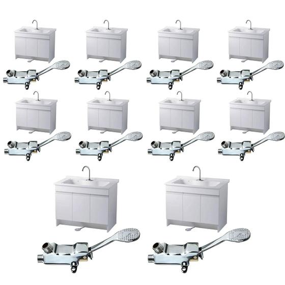 Imagem de Torneira Valvula Pedal Sem Maos Kit 10 Uni Acionamento Pes Hospital Clinica Laboratorio Banheiro Cozinha Piscina