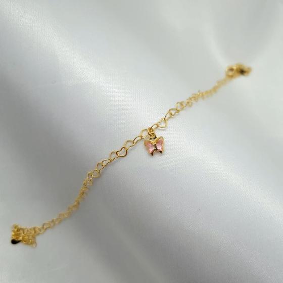 Imagem de Tornozeleira Borboleta Rosa Banho Ouro 18K / Prata 925