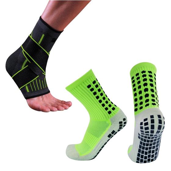 Imagem de Tornozeleira De Compressão Ortopédica Ajustável + Meia Antiderrapante Futebol Profissional Trusox