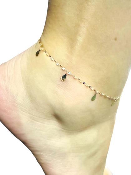 Imagem de Tornozeleira Malha Coffe Com Gotas Penduradas Em Ouro 18K 27cm