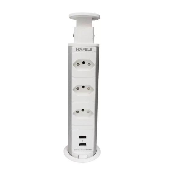 Imagem de Torre de 3 Tomadas Branco com 2 USB 20A Bivolt -  Power Plug 822.91.141 Hafele