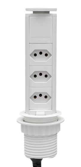 Imagem de Torre De Tomada 20A Real Manual 3 Tomadas Novo Modelo Especial Branco Branca Com Barramento Aceita Plugs 10A 16A e 20A