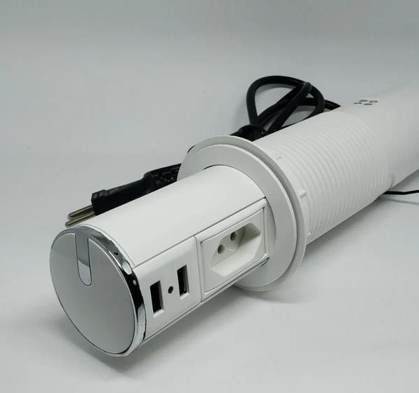 Torre de Tomada Automática 1 Elétrica 10A + 2 USB Charger Branco e Cromado - QTMov Pratik Menor preço em Torre de Tomada Automática 1 Elétrica 10A + 2 USB Charger Branco e Cromado - QTMov Pratik