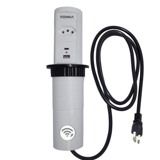 Imagem de Torre de Tomada Automática 1 Tomada Com 2 USB e Wireless Branca