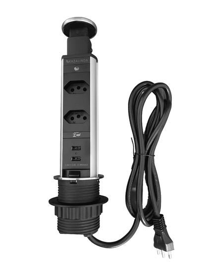 Imagem de Torre De Tomada Com Tampa Em Inox Multiplug Com Tomadas e Usb 