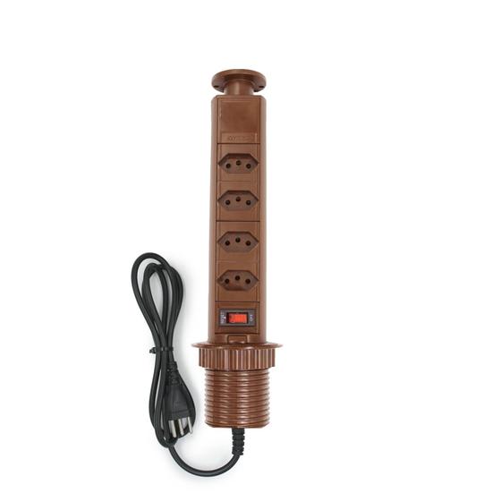 Imagem de Torre de Tomada Embutir Bancada - mesa - Móvel 4 tomadas 10A Marrom Multiplug Retrátil Mesa Totem Bivolt Inmetro