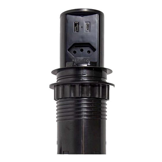 Imagem de Torre De Tomada Manual 1Tom 10A + Usb A + Usb C Preto Qtmov