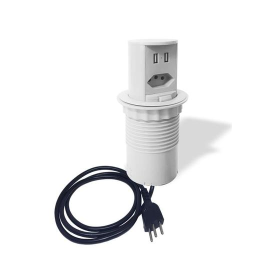 Torre de Tomada Mesa Pop Branca 2 Elétricas 10a + 1 Usb Menor preço em Torre de Tomada Mesa Pop Branca 2 Elétricas 10a + 1 Usb