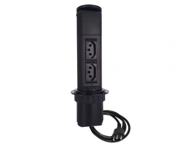 Imagem de Torre De Tomada Mini Totem Manual 2 Tomadas 10A - Preto