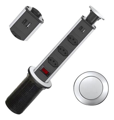 Imagem de Torre De Tomada Multiplug Embutir Retrátil Mesa Usb Tipo-c