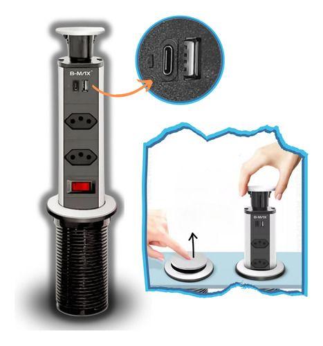 Imagem de Torre De Tomada Multiplug Usb Tipo-c Retrátil Embutir Bancad