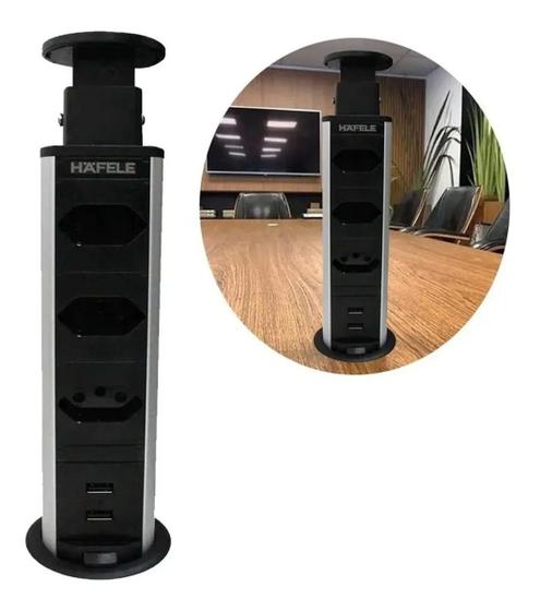 Imagem de Torre de Tomada Plug-Up 3 Tomadas e 2 Usb de Embutir Bivolt Preto Hafele