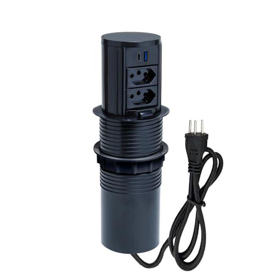 Imagem de Torre De Tomada Totem Slim Manual 2 Tomadas 20A 2 USB 9.0A