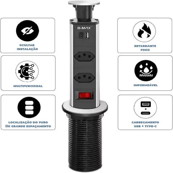 Imagem de Torre De Tomadas Multiplug com 2 tomadas Usb + Usb C