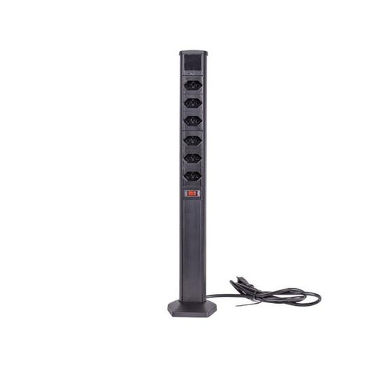 Imagem de Torre de Tomadas Plus 6 Saídas NBR 10A com Disjuntor QTMOV  Qm52820 Preto BRANCO