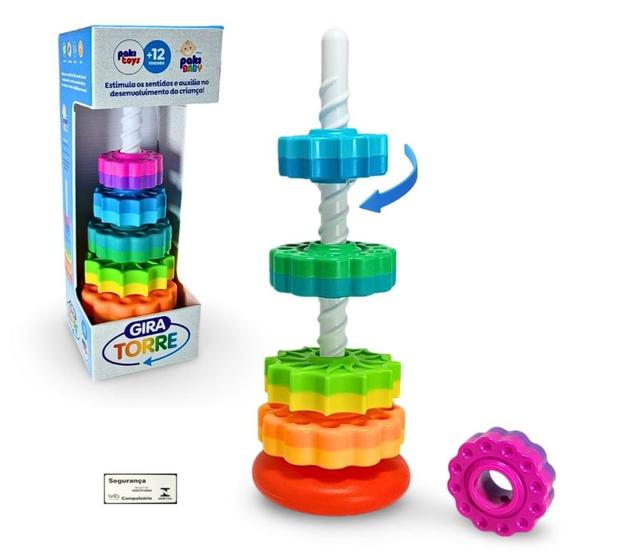 Imagem de Torre Giratoria Pakitoys Brinquedo para Bebes com Pecas Coloridas Auxilia Funcao Motora