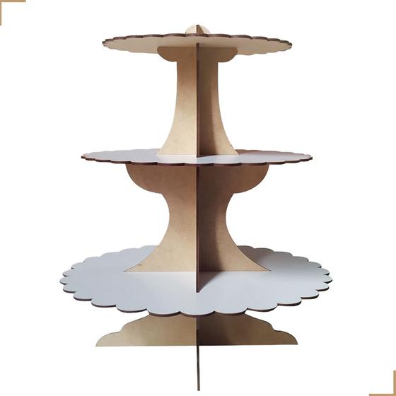 Imagem de Torre Porta Doce 3 Andares Com Discos Ondulado Em Mdf Branco