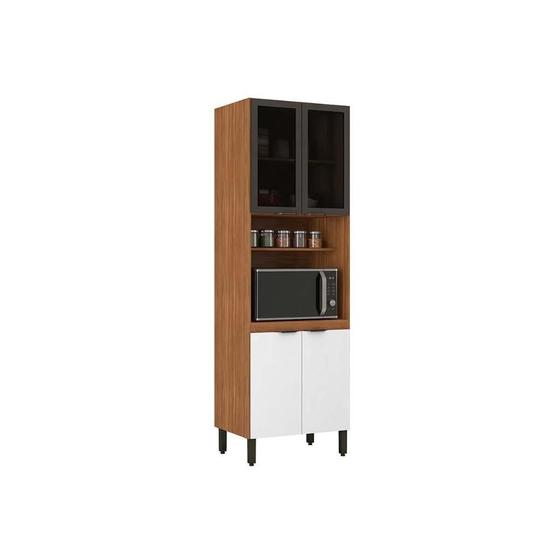 Imagem de Torre Quente de Cozinha Paneleiro Firenze Forno c/ Prateleira 4 Portas c/ 2Vidro 70x218cm Amendola/Branco - Demóbile
