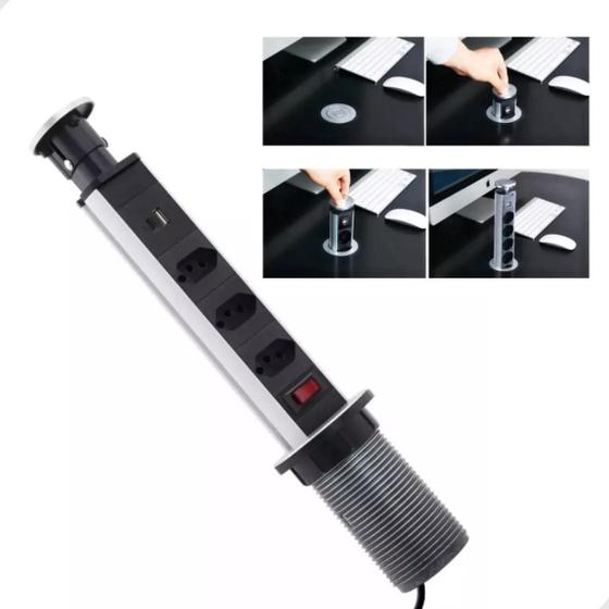 Imagem de Torre Tomada  Com 2 Usb 3 Tomadas P/ Escritório OI-TO121