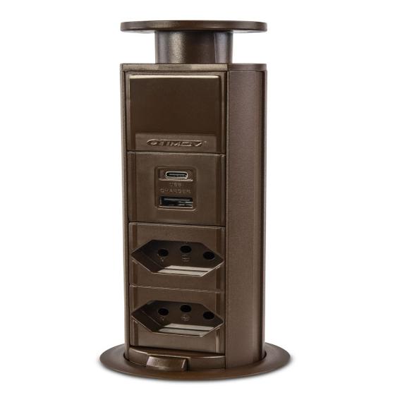 Imagem de Torre Tomada Multiplug 2 Tomadas 10A + 2 USB Rápido - Marrom
